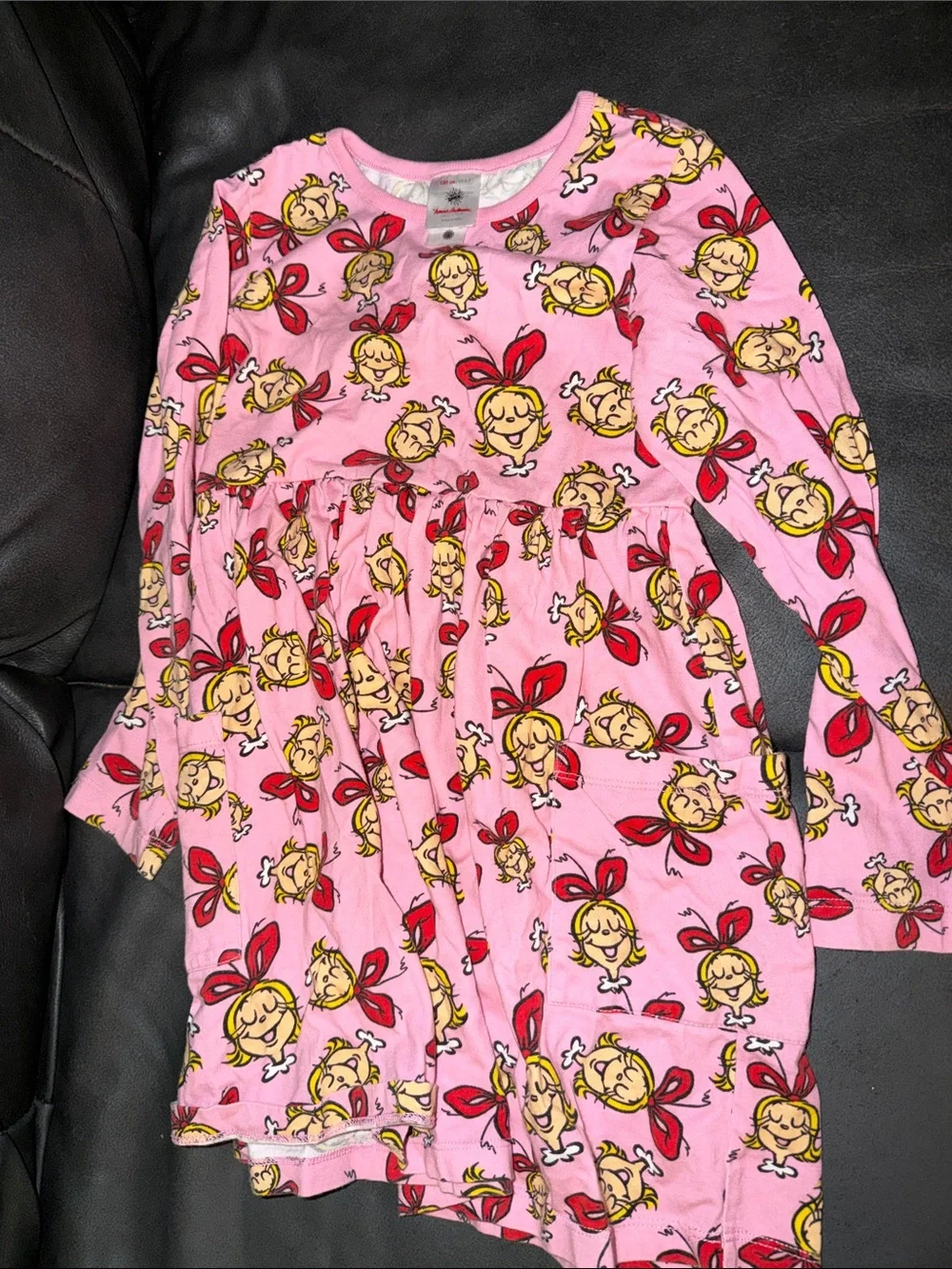 Dr suess Cindy Lu who Girls' Pink Long-Sleeve Character Print Pajama Dress